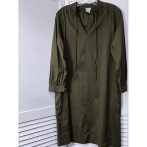 NEW Chico's Women's Size 0 Olive Green Short Dress Poplin Shift Dress Cottage